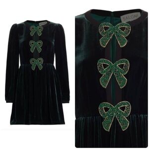 Saloni Camille Cutout Bow Embellished Velvet Dress